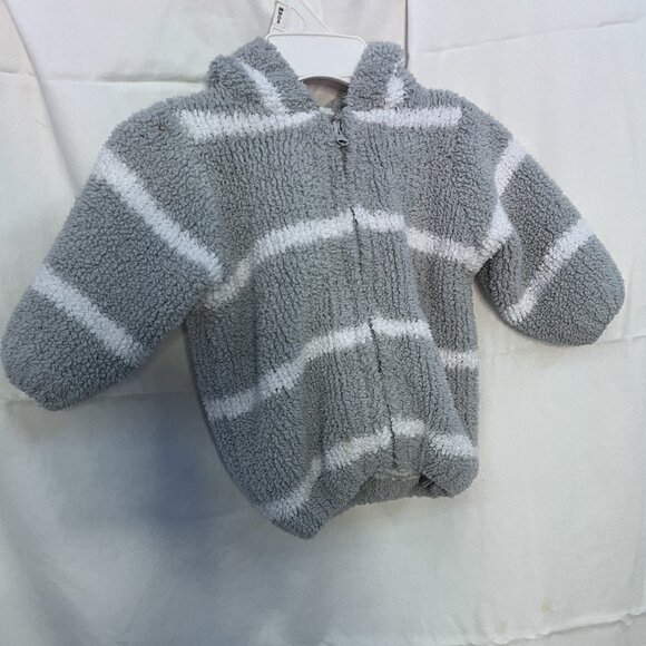 GRAY & IVORY STRIPE HOODIE - Picture 1 of 3